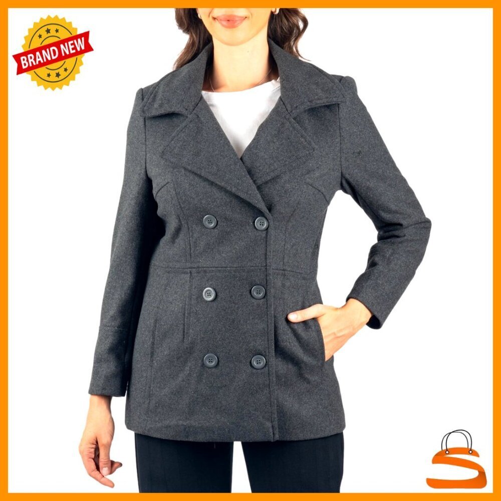 Wool Blend Peacoat Double-Breasted 3/4 Length Classic Elegant Professional